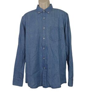 Uniqlo Blue Polka Dot Long Sleeve Button Down Collared Shirt Men Size L Chambray